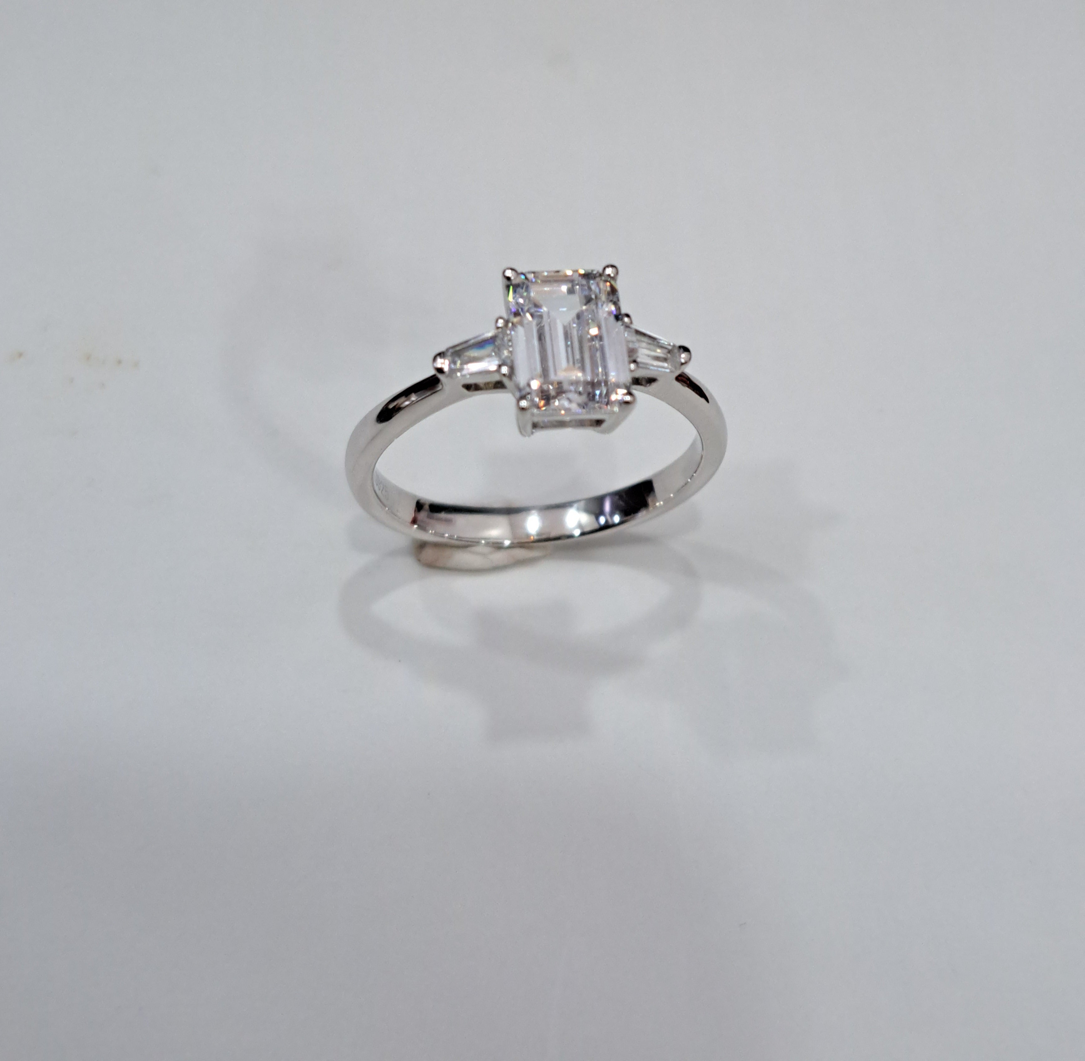 1 carat Emerald cut & Taper Diamond Simulants Engagement Ring