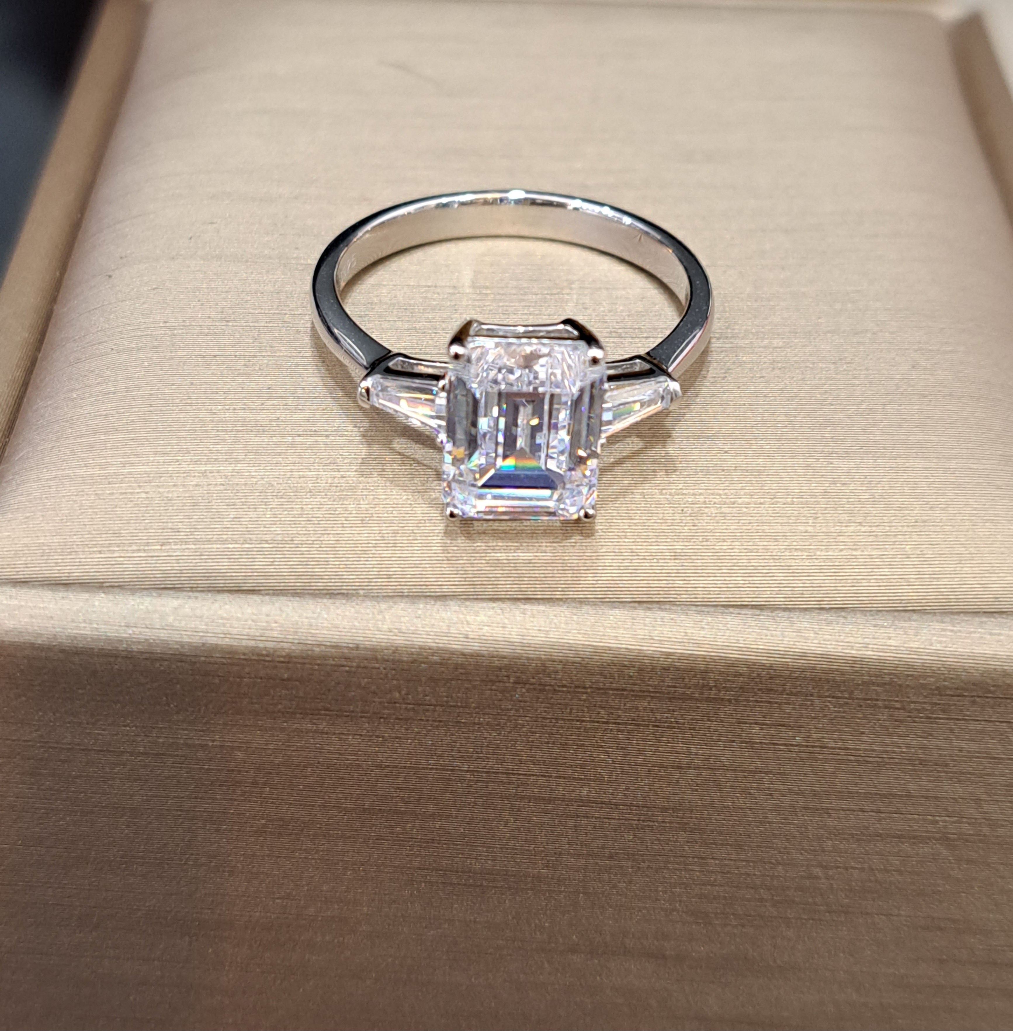 3 carats Emerald cut with Tappers Diamond Simulants Engagement Ring