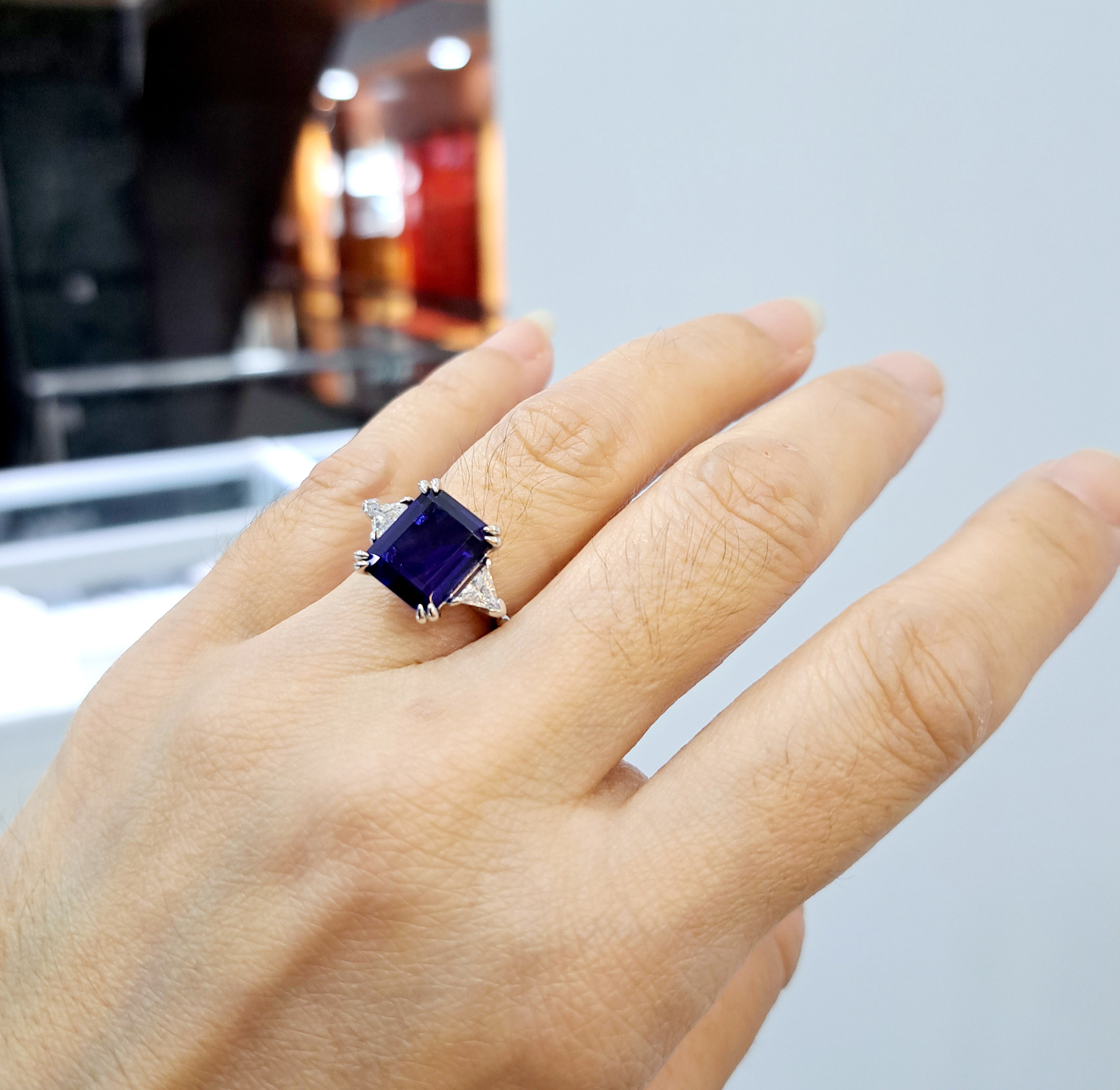 Trilogy Simulated Sapphire with Trilliant Scintilli Ring