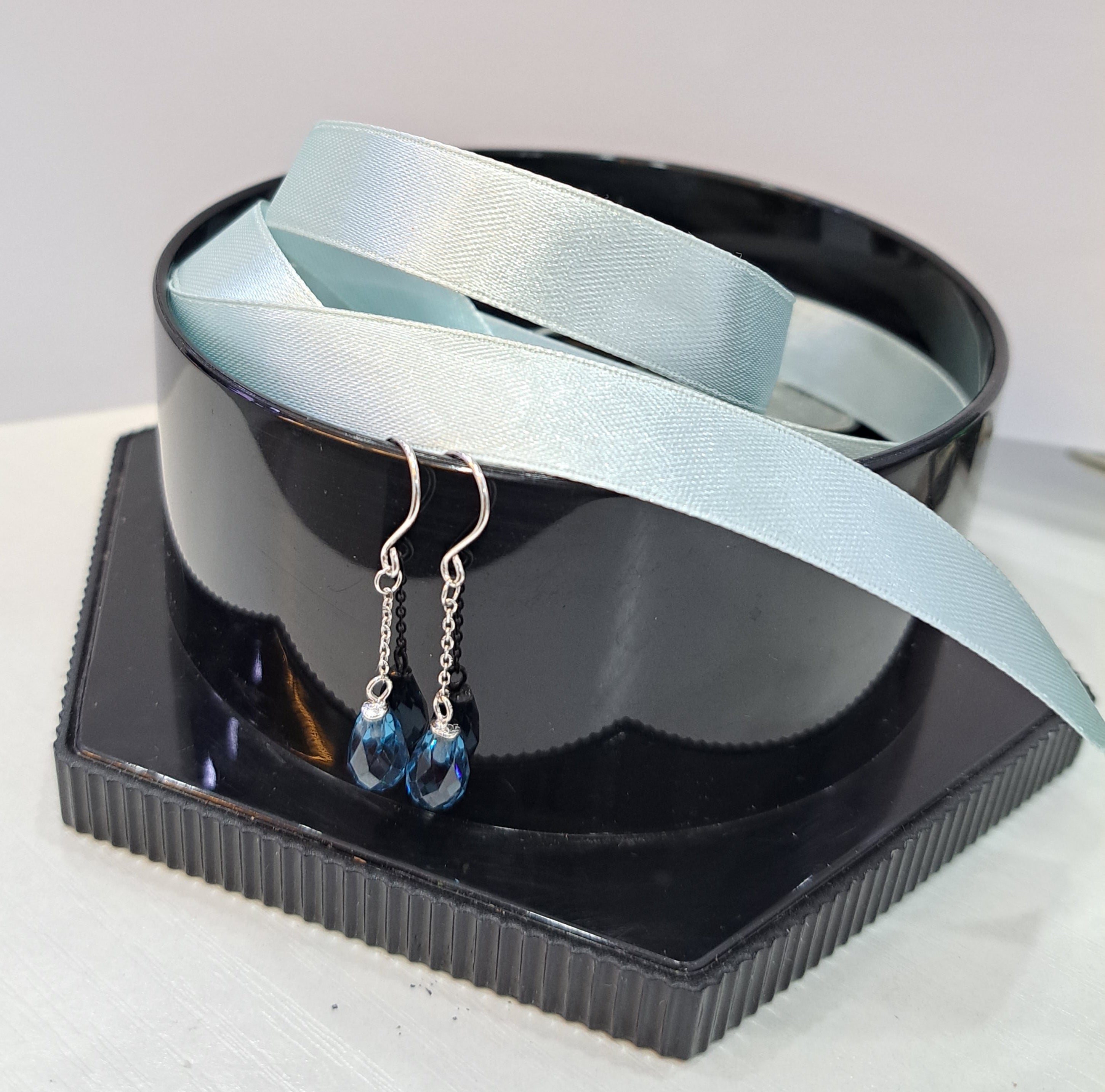 Teardrops Blue Topaz Hoop Dangling Earrings