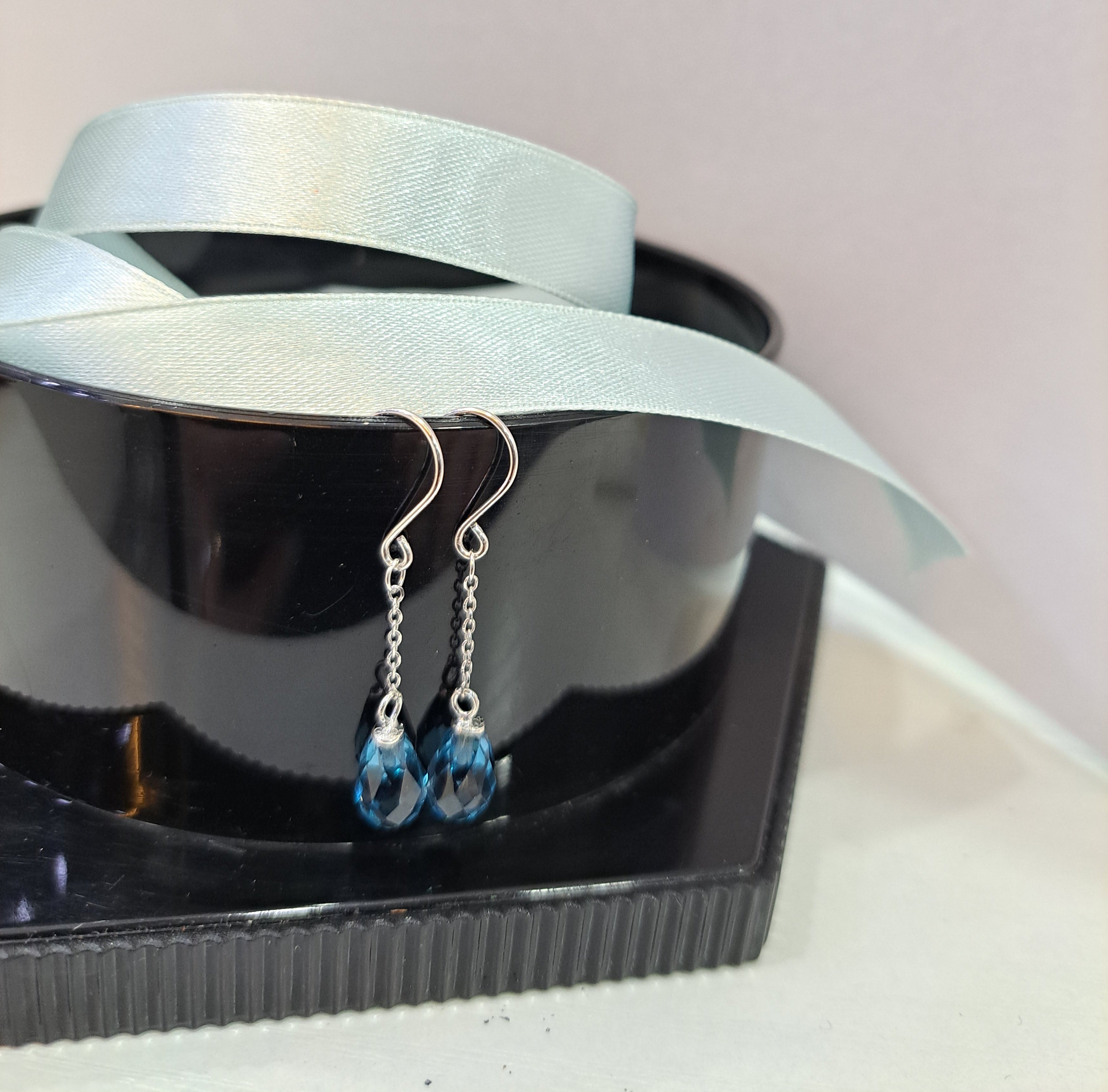 Teardrops Blue Topaz Hoop Dangling Earrings