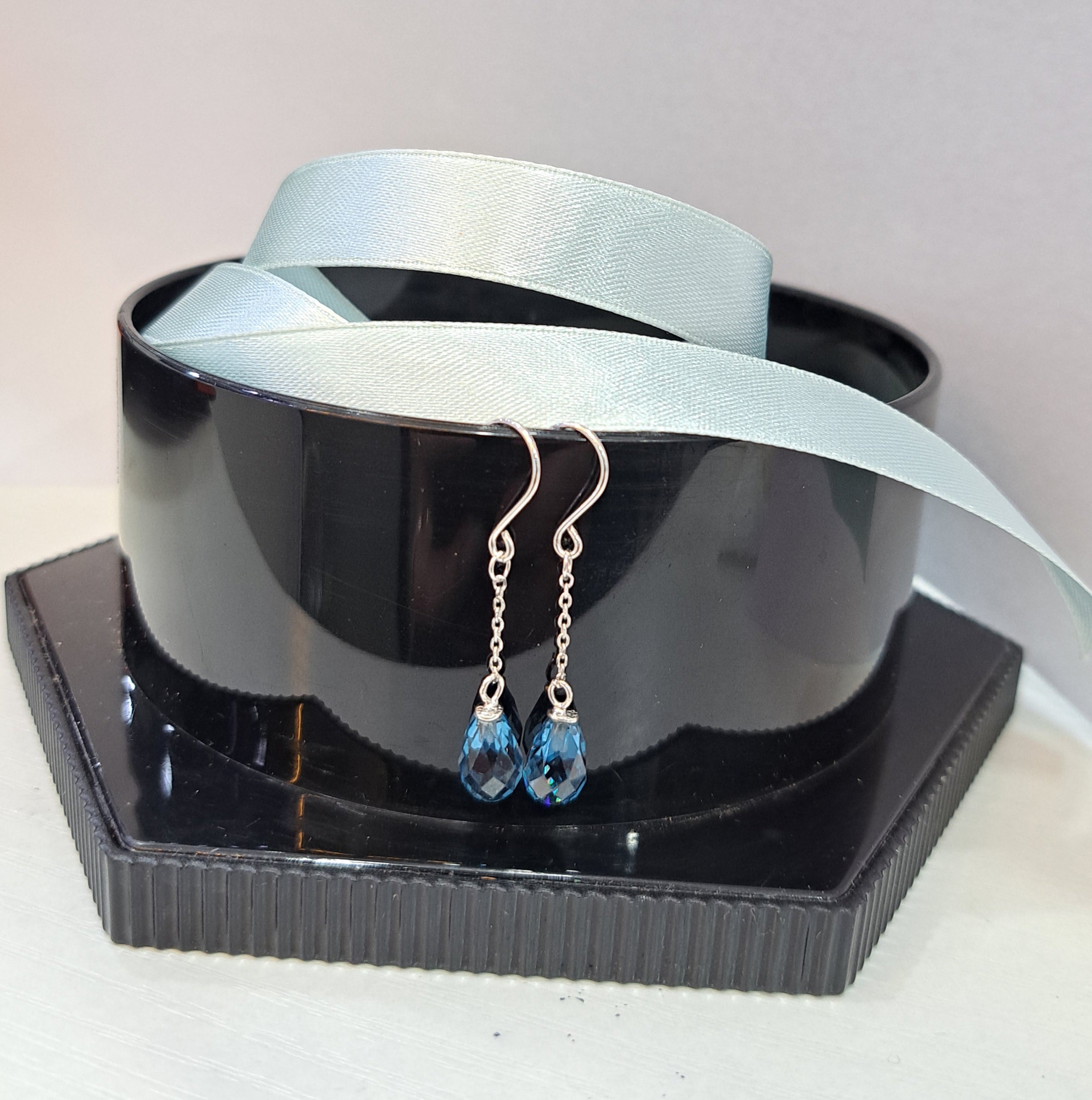 Teardrops Blue Topaz Hoop Dangling Earrings