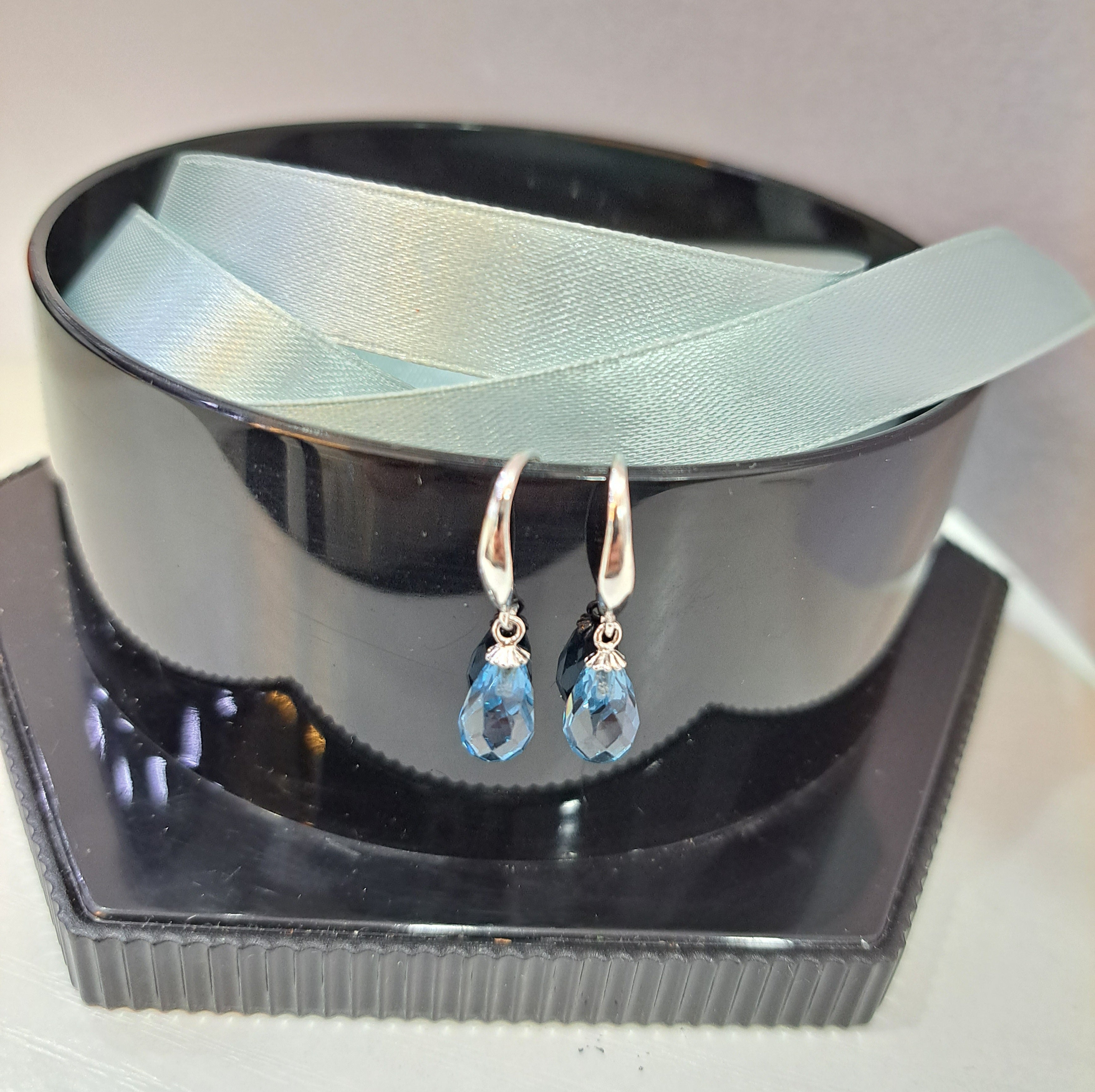 Teardrops  Blue Topaz Hoop Earrings