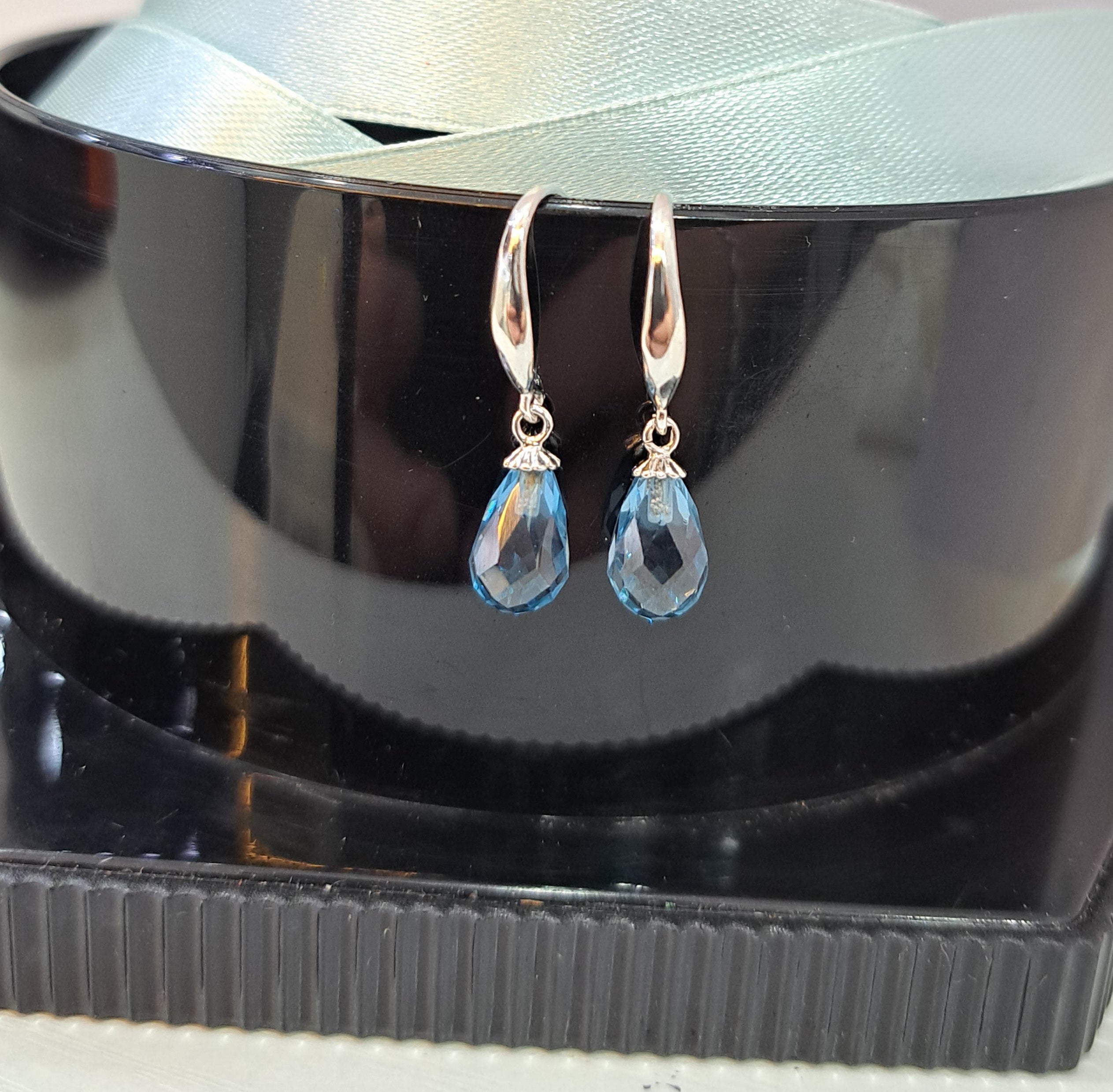 Teardrops  Blue Topaz Hoop Earrings