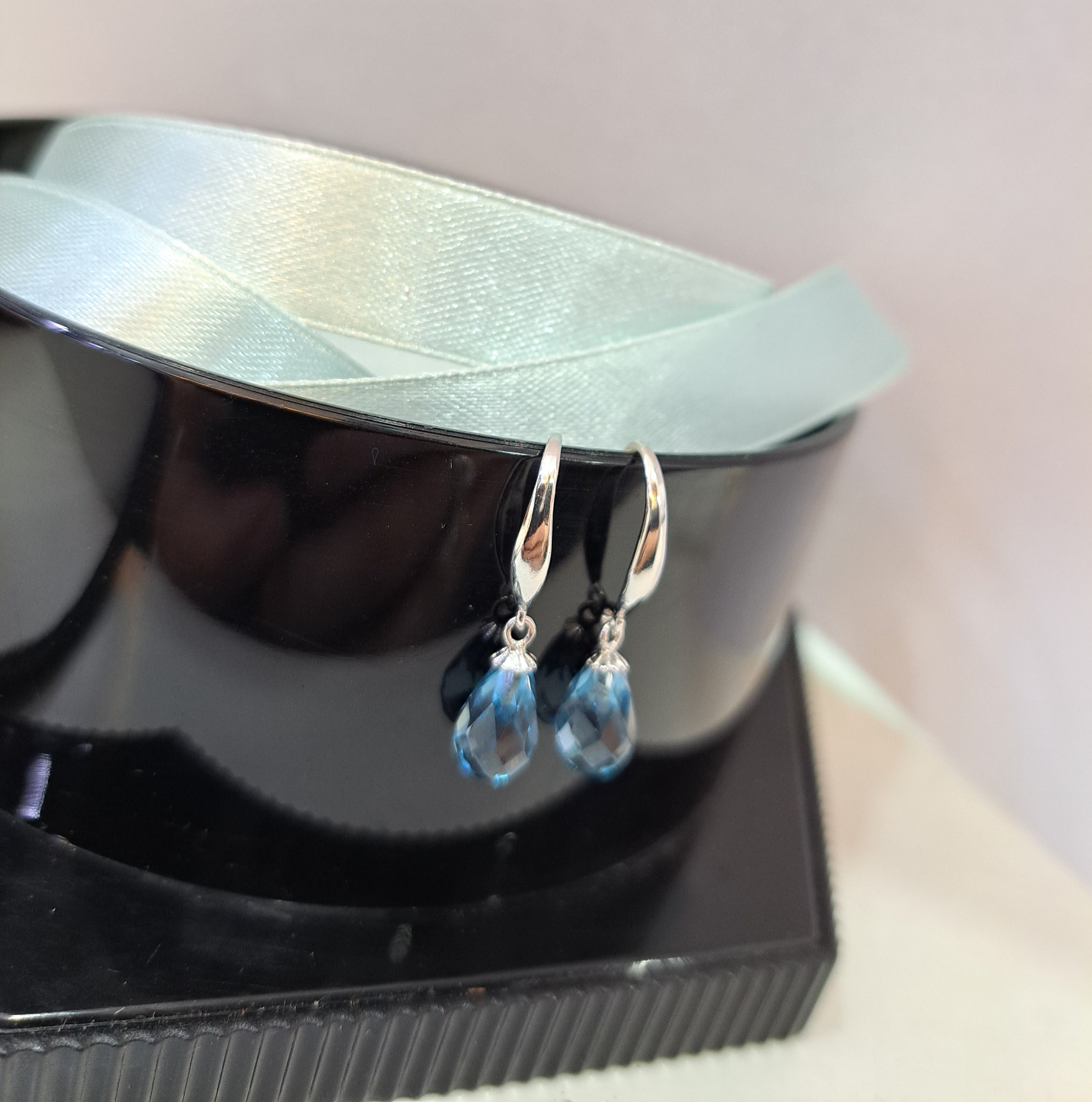 Teardrops  Blue Topaz Hoop Earrings