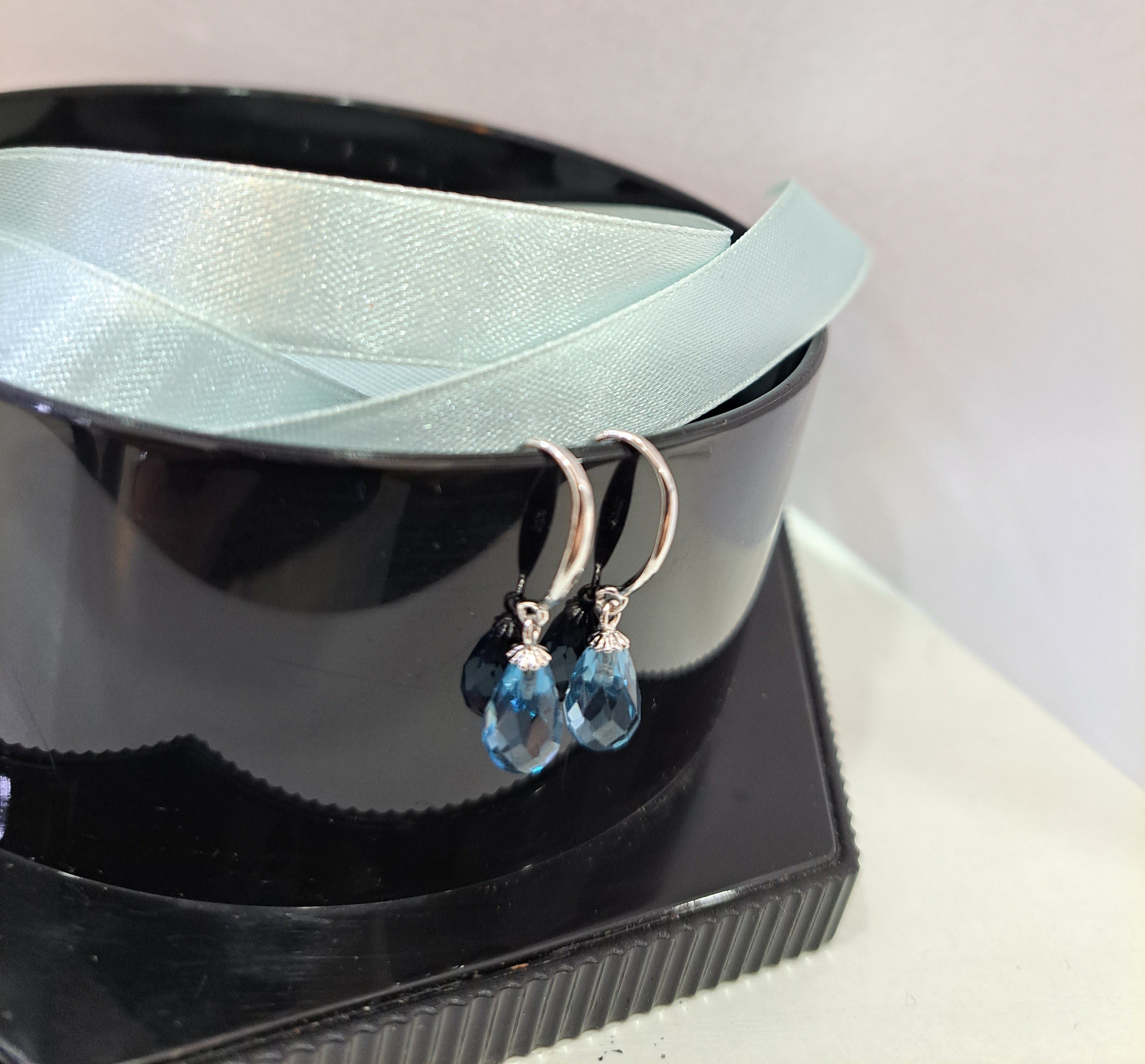 Teardrops  Blue Topaz Hoop Earrings