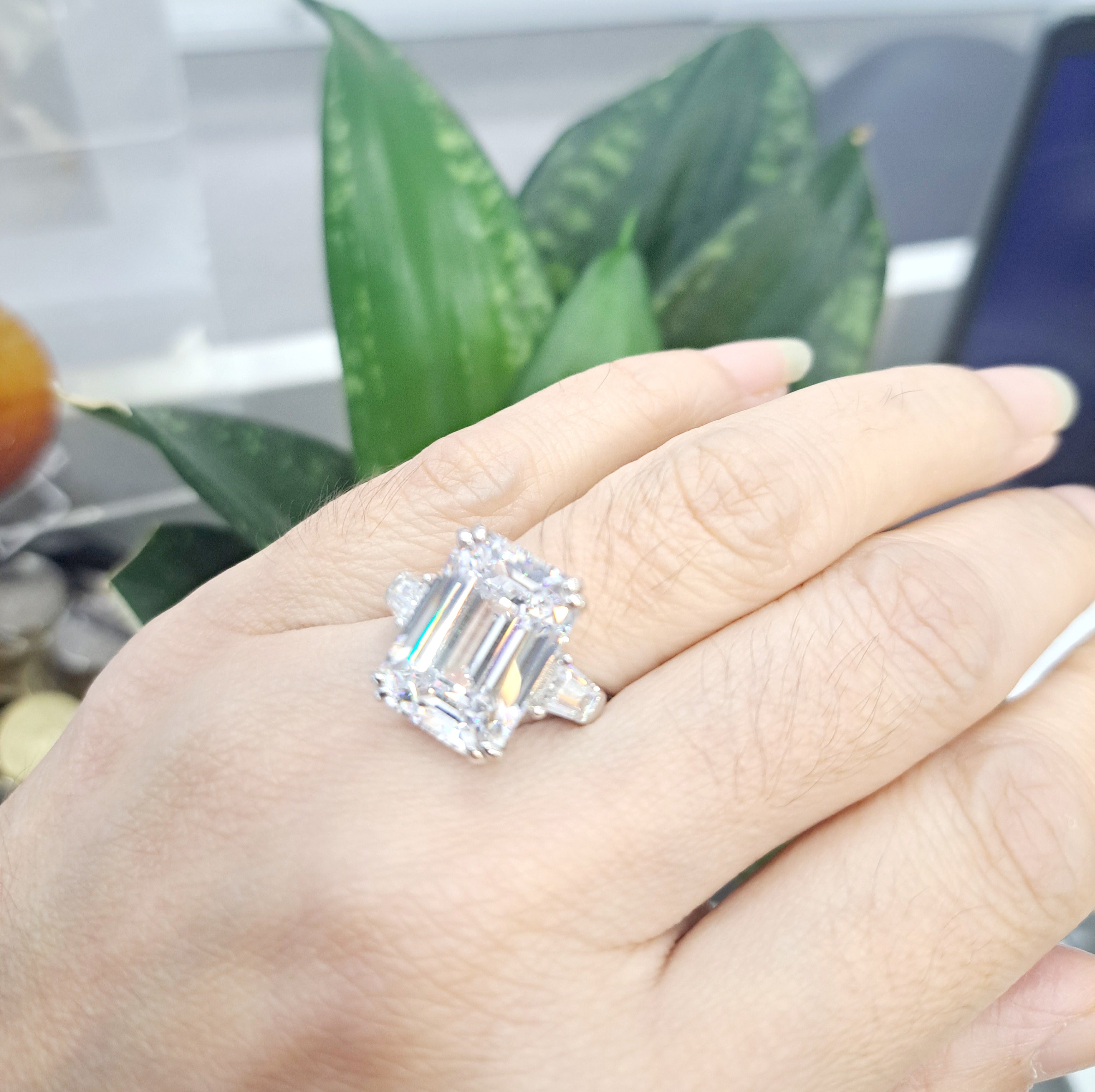 Stunning Emerald cut Simulated Diamond with Taper Baguette Ring