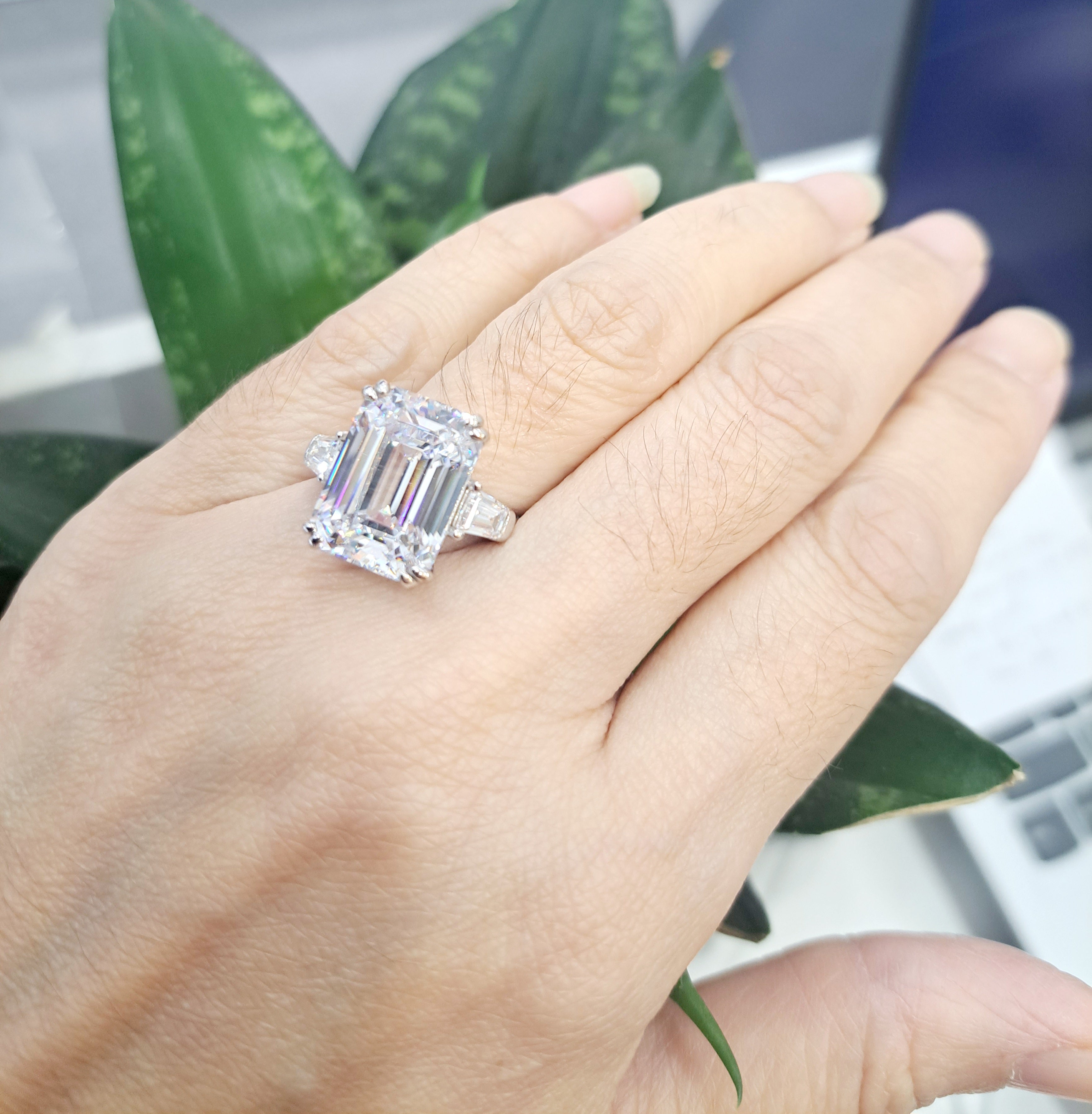 Stunning Emerald cut Simulated Diamond with Taper Baguette Ring