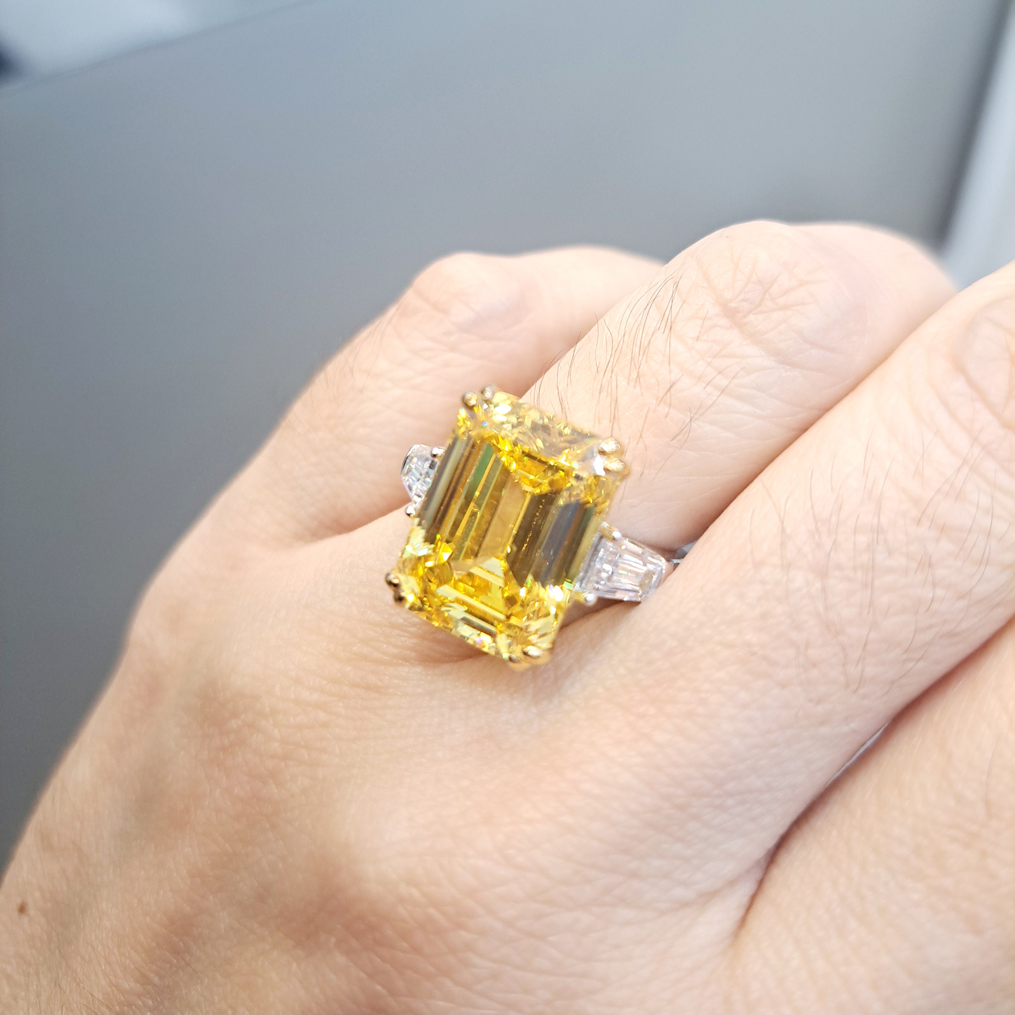 Emerald Cut Canary Scintilli with Tapper Baguette Ring