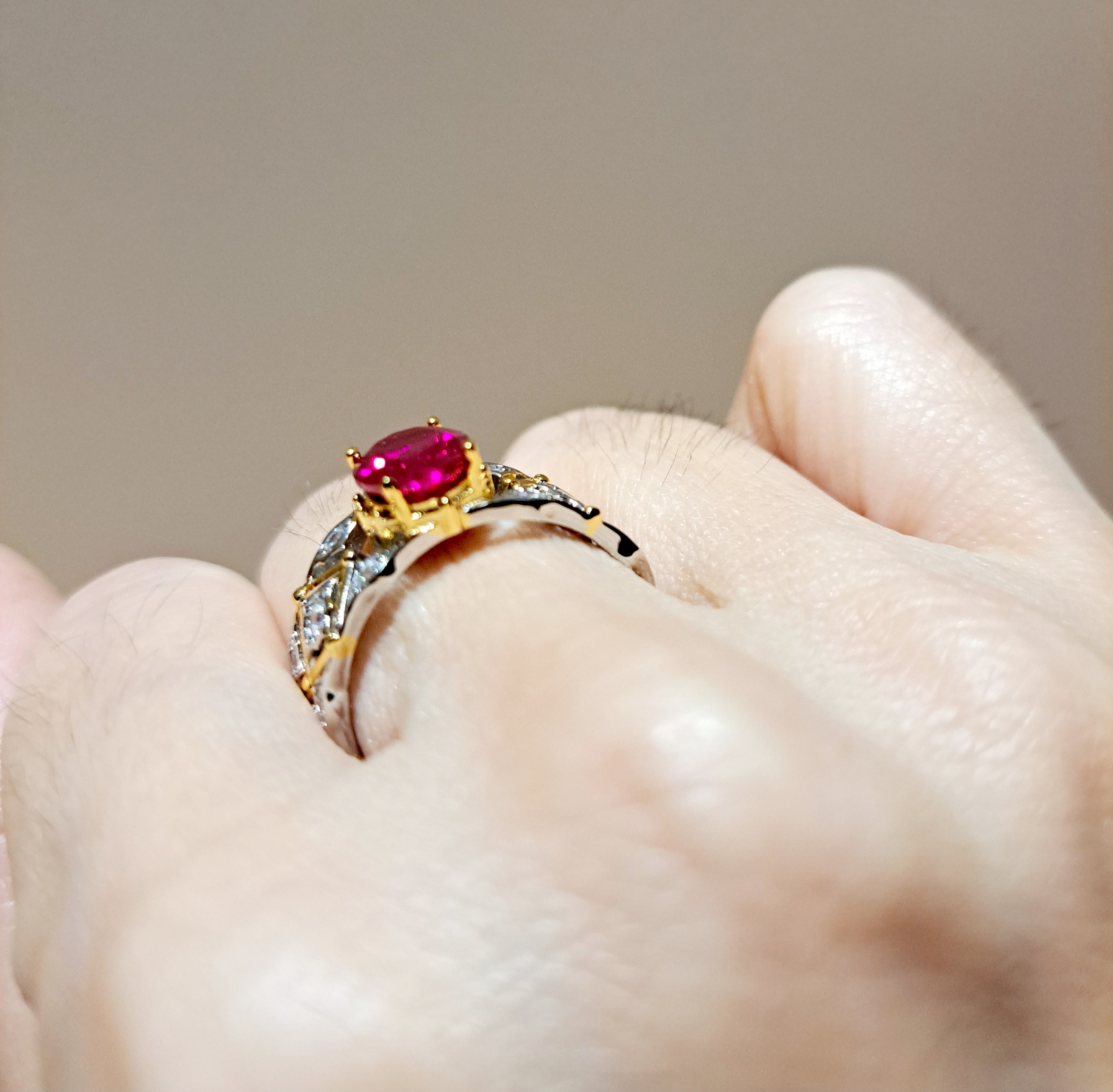 Filigree Simulated Ruby Ring