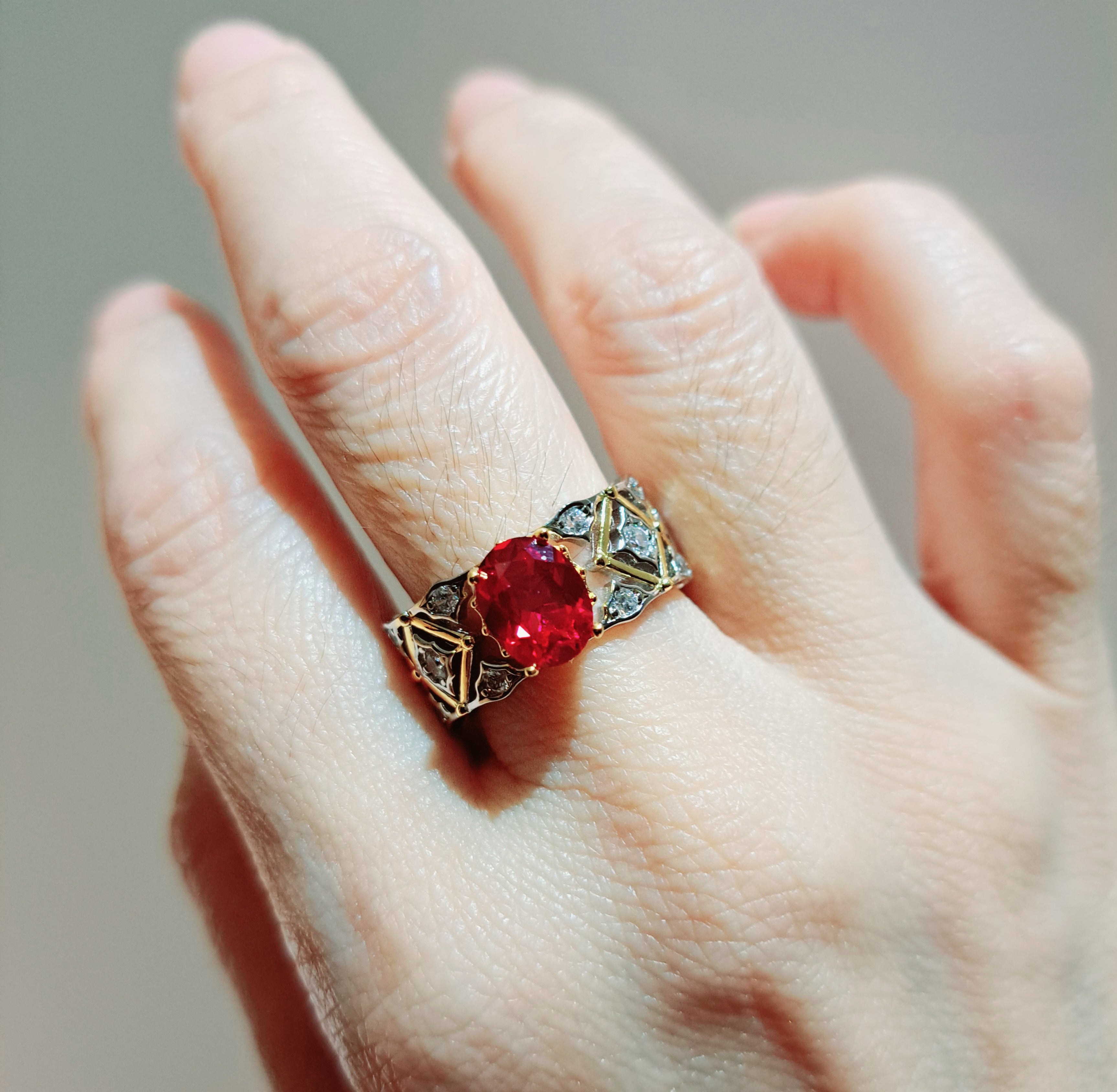 Filigree Simulated Ruby Ring