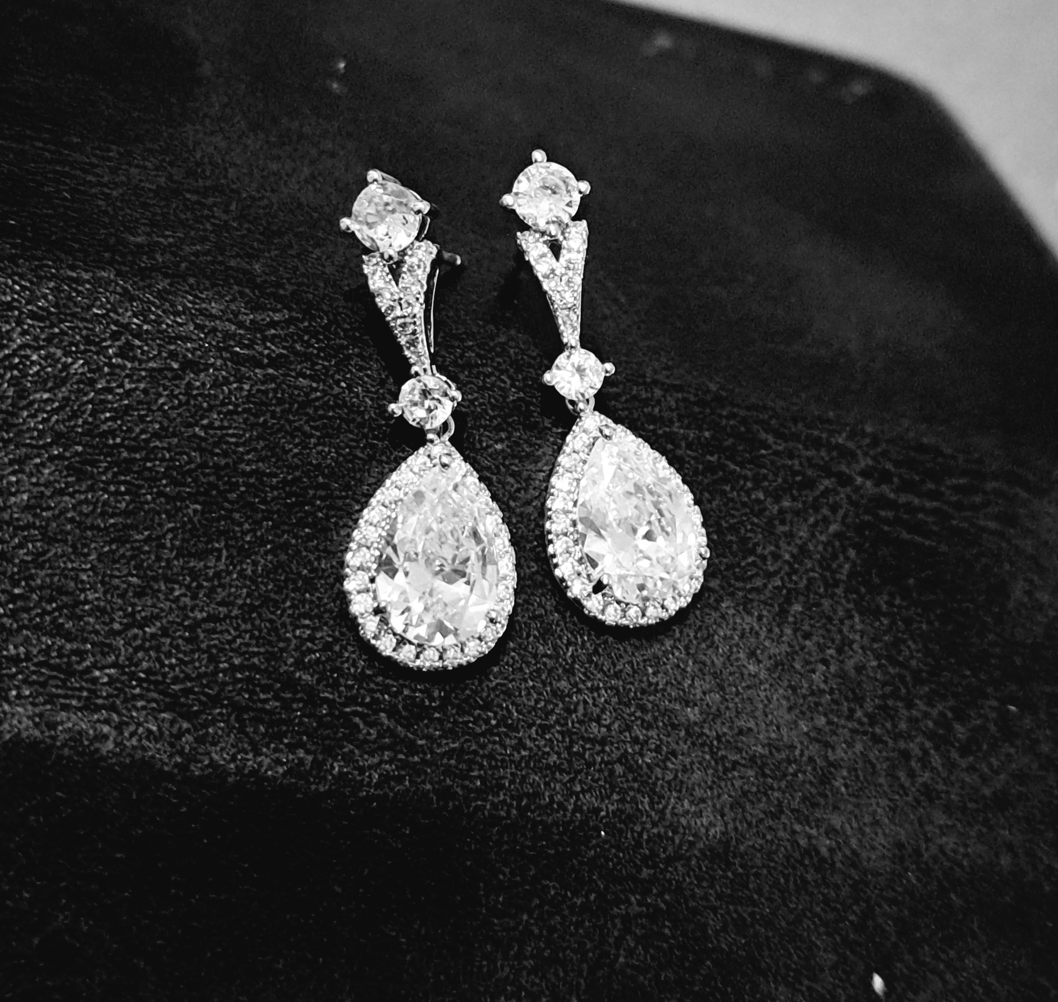 Bridal Halo dangling Teardrop Earrings