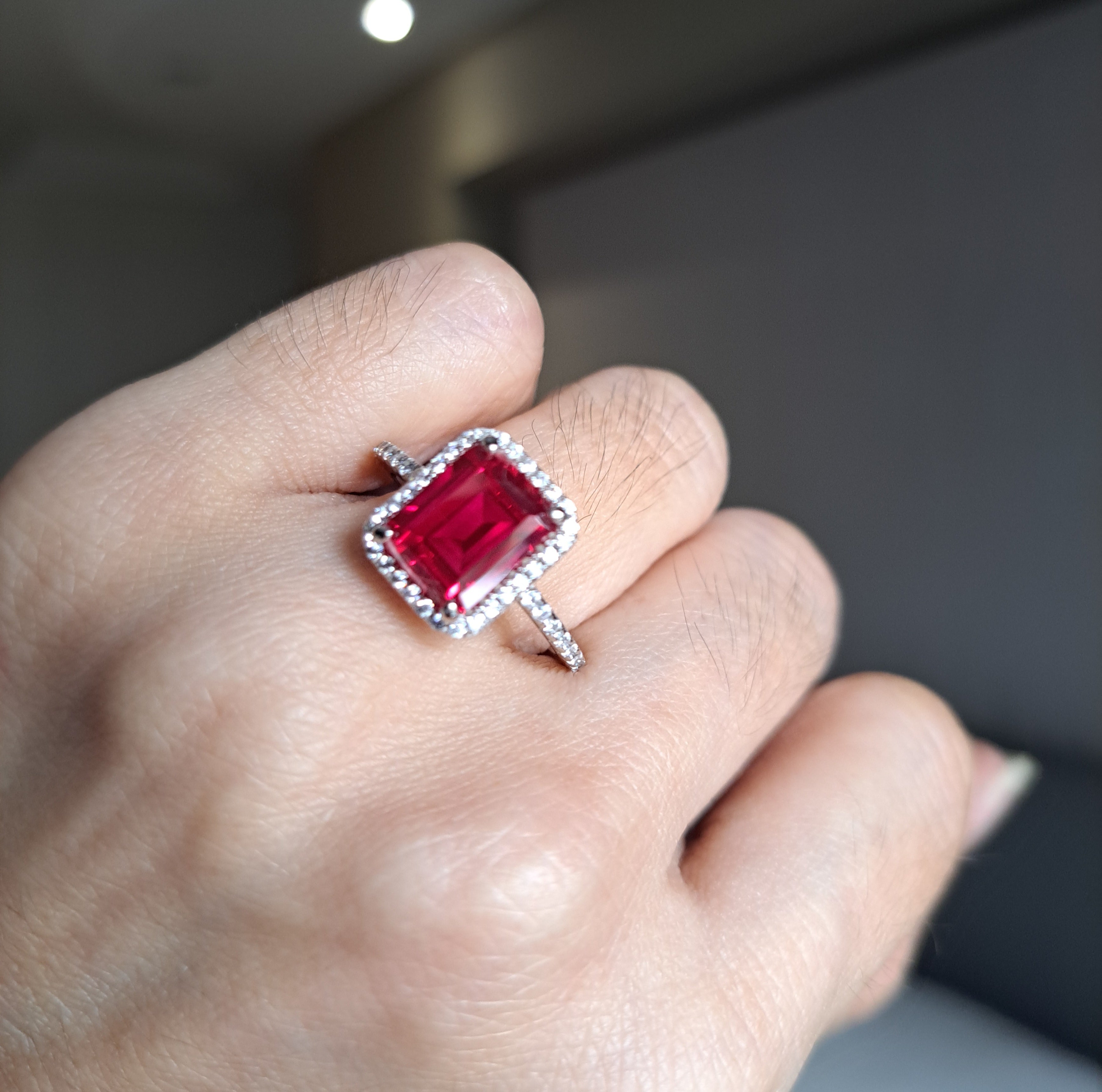 Halo Emerald cut Ruby Scintilli Ring