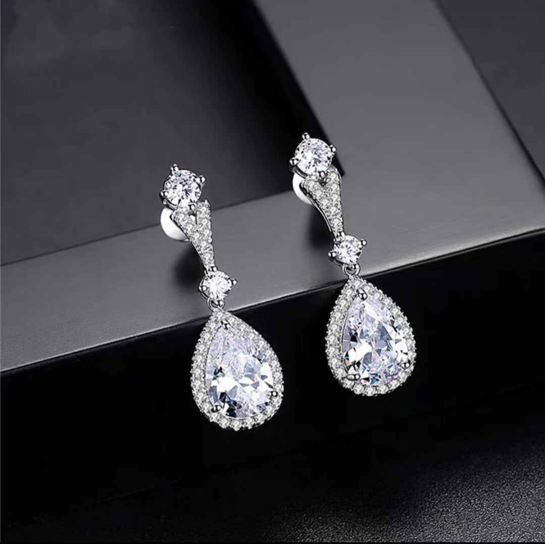 Bridal Halo dangling Teardrop Earrings