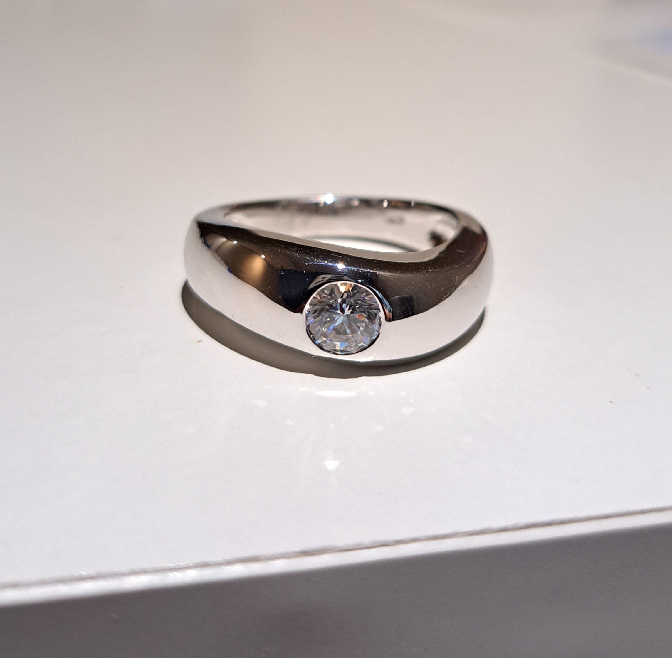 Classy Bezel with a wave Simulated Diamond Ring