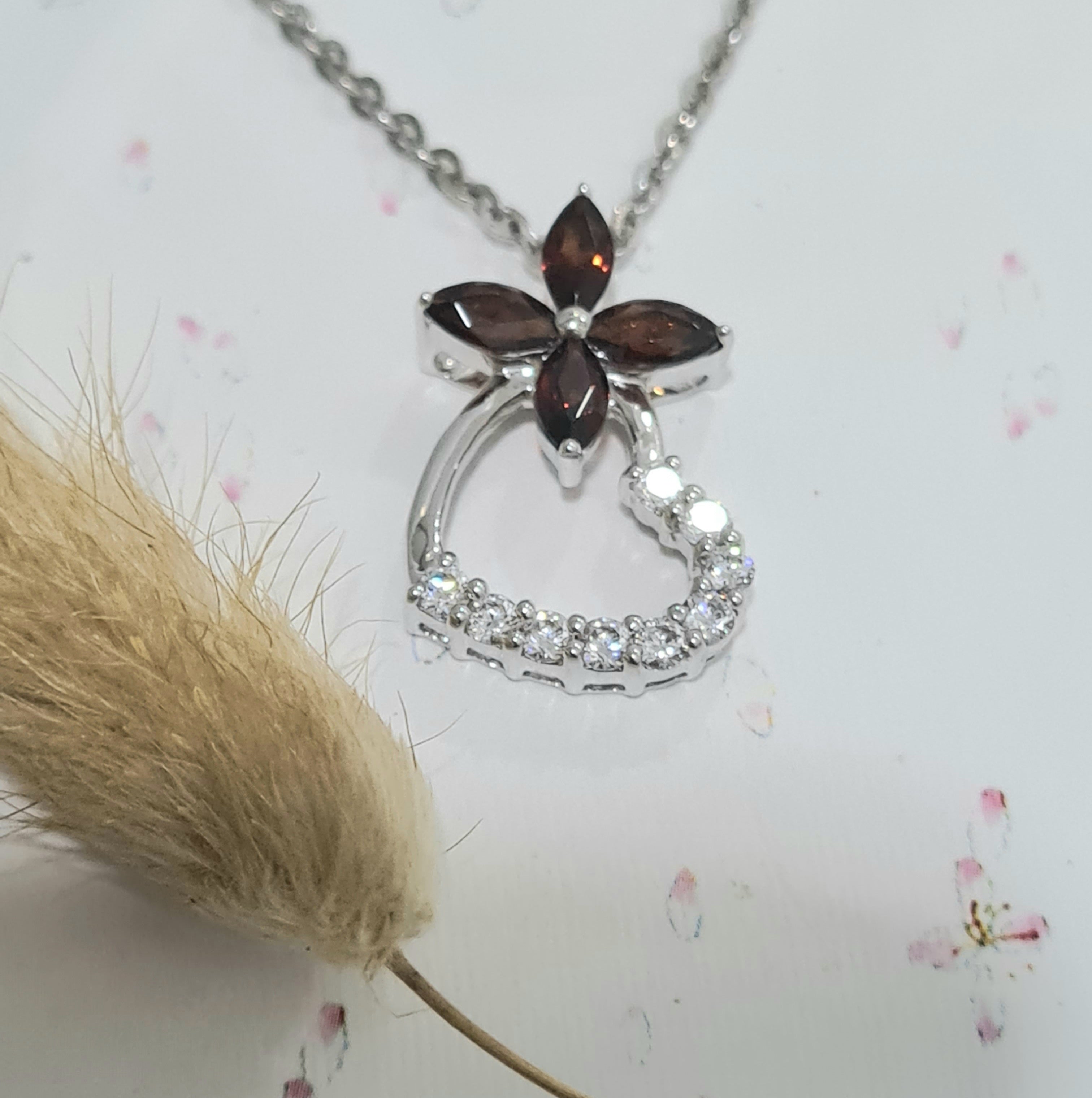 Garnet Diamond Simulants Clover Pendant