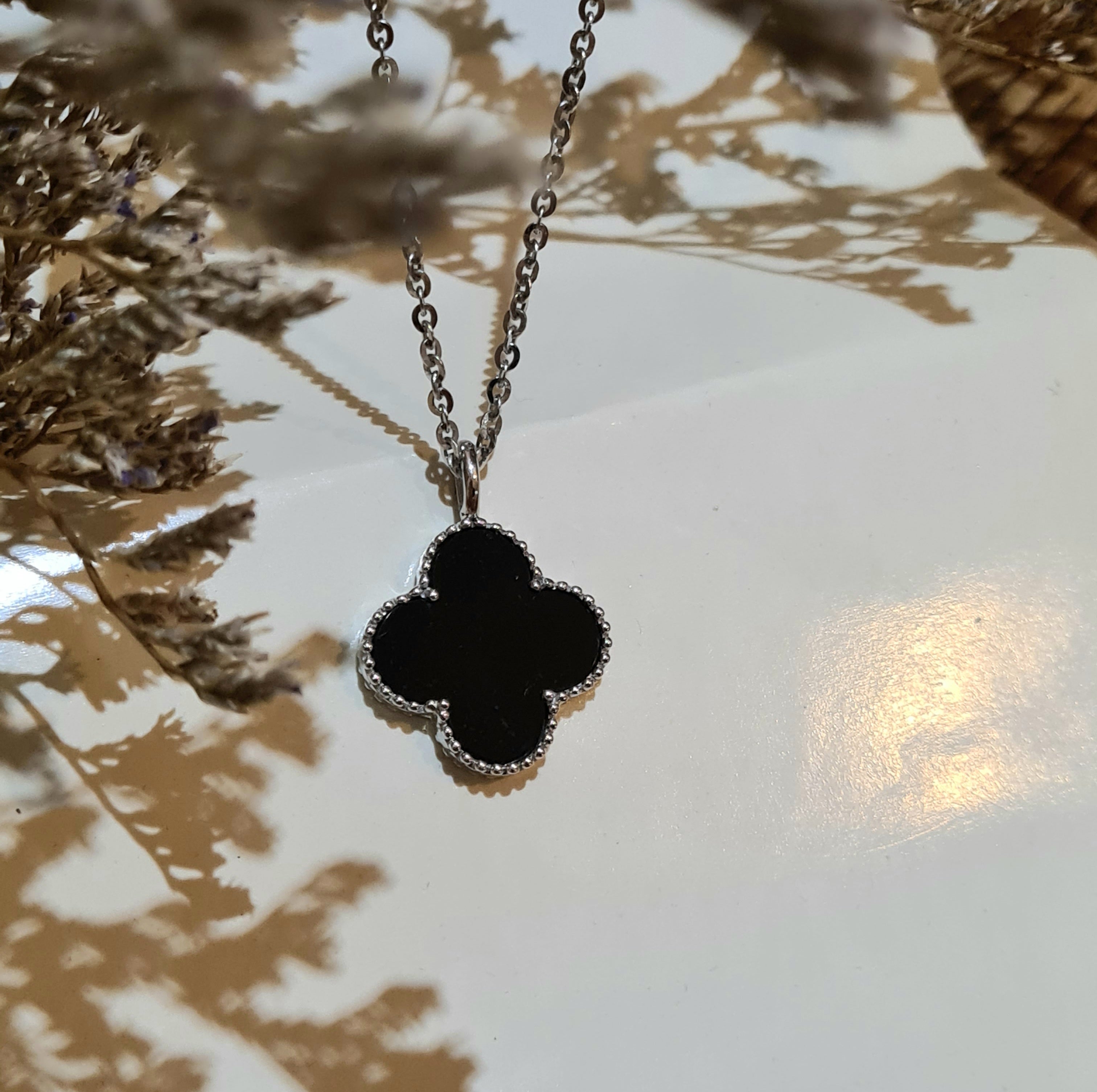 Onyx Clover Pendant