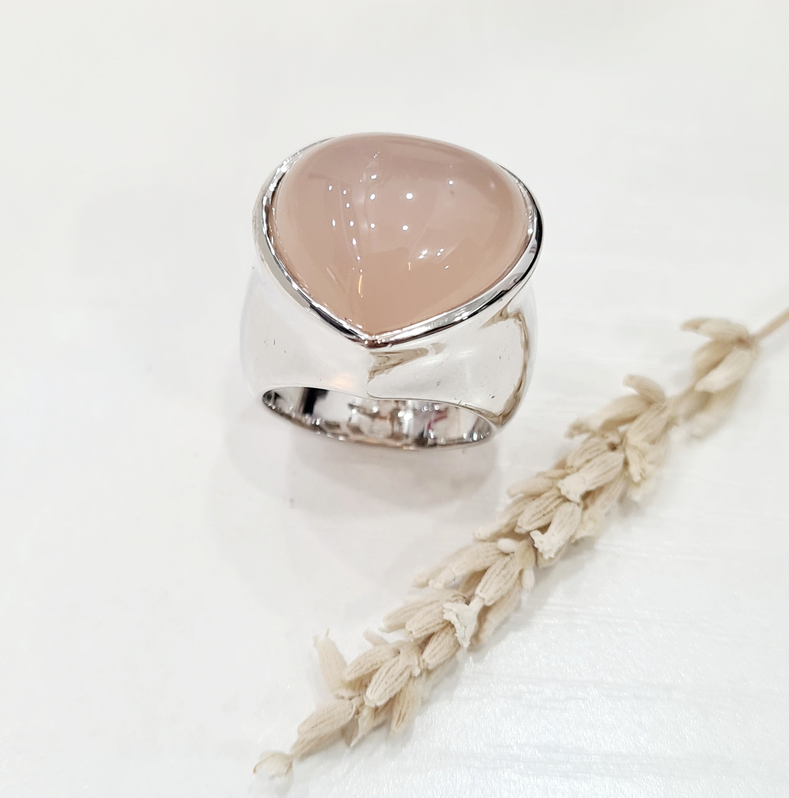 Pink Chalcedony Heart shape Ring