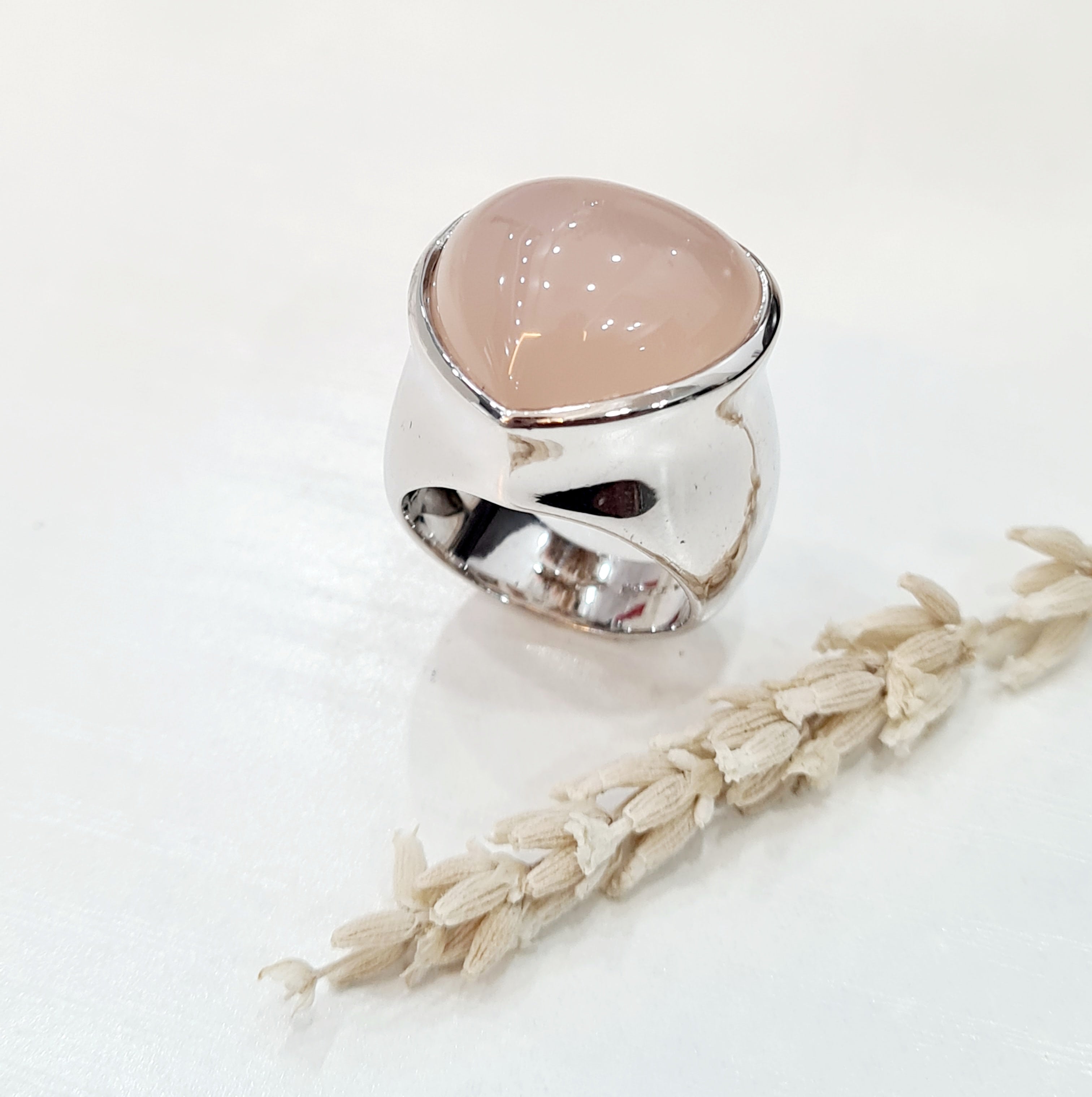 Pink Chalcedony Heart shape Ring