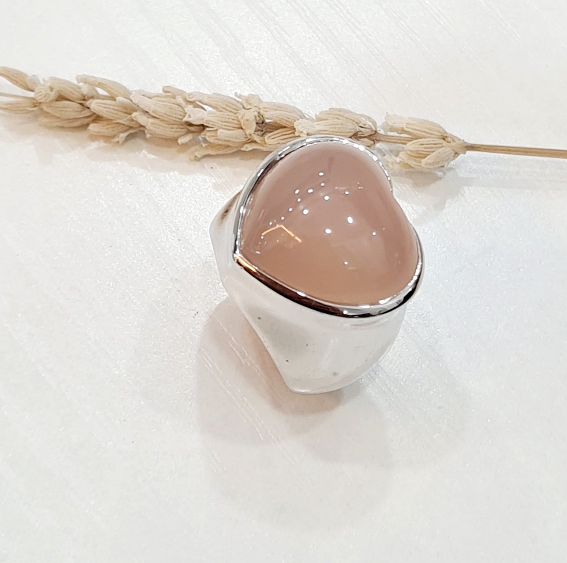 Pink Chalcedony Heart shape Ring