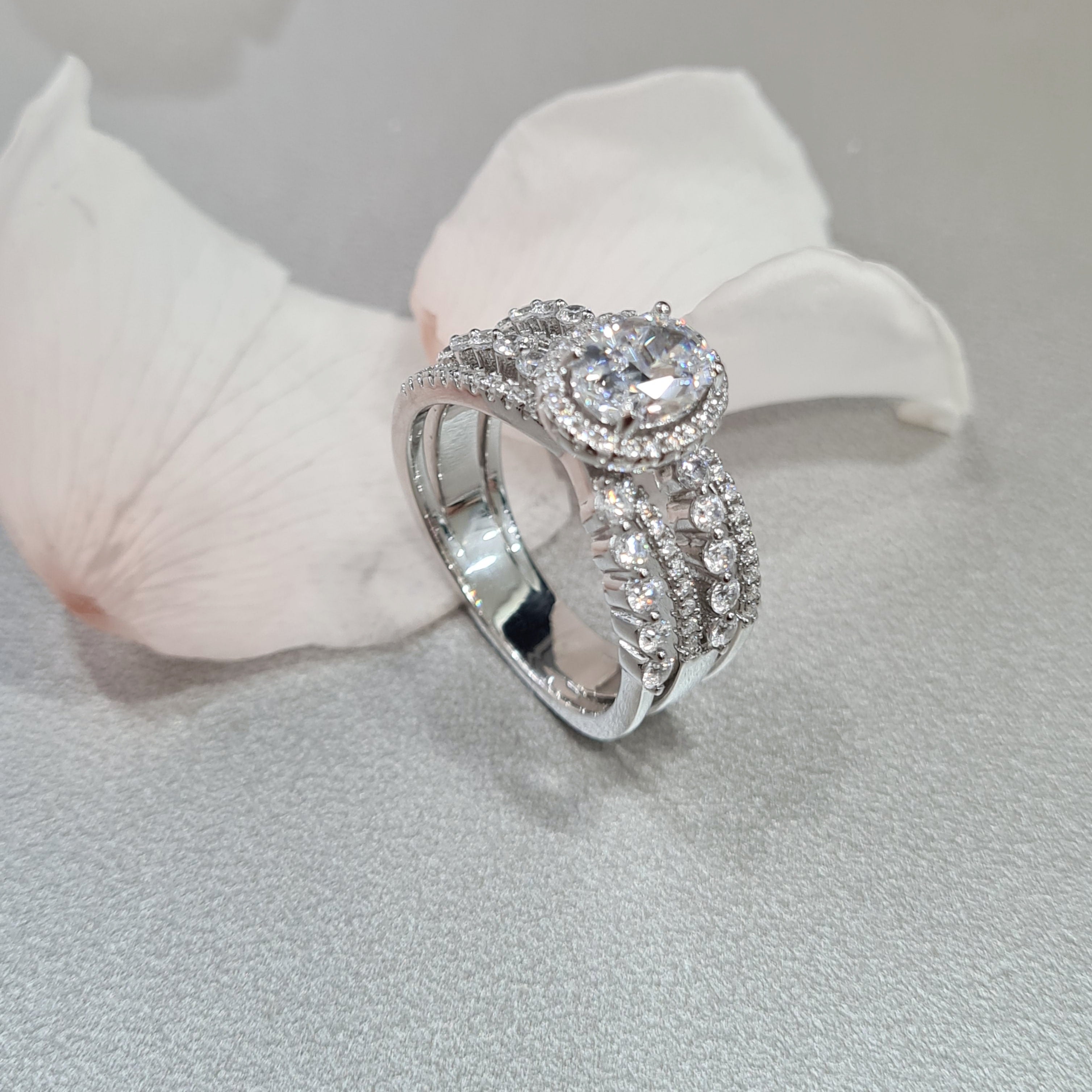 Halo Oval Simulated Diamond Shank Ring