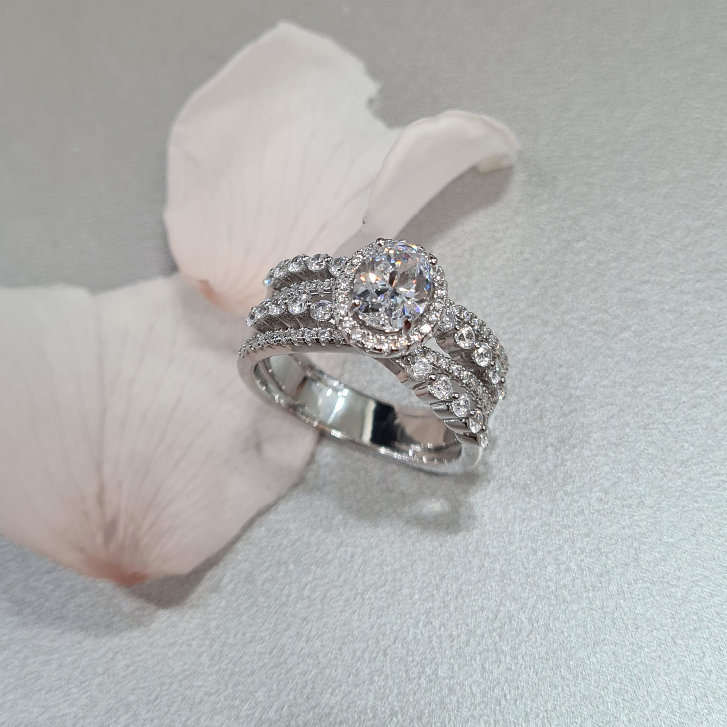 Halo Oval Simulated Diamond Shank Ring