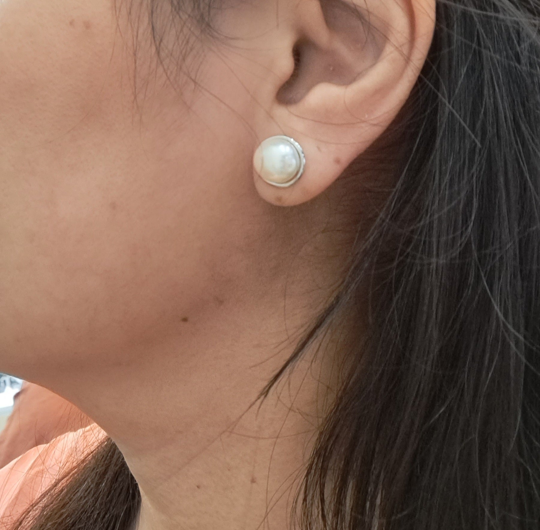 Modern Bezel Pearl Earrings